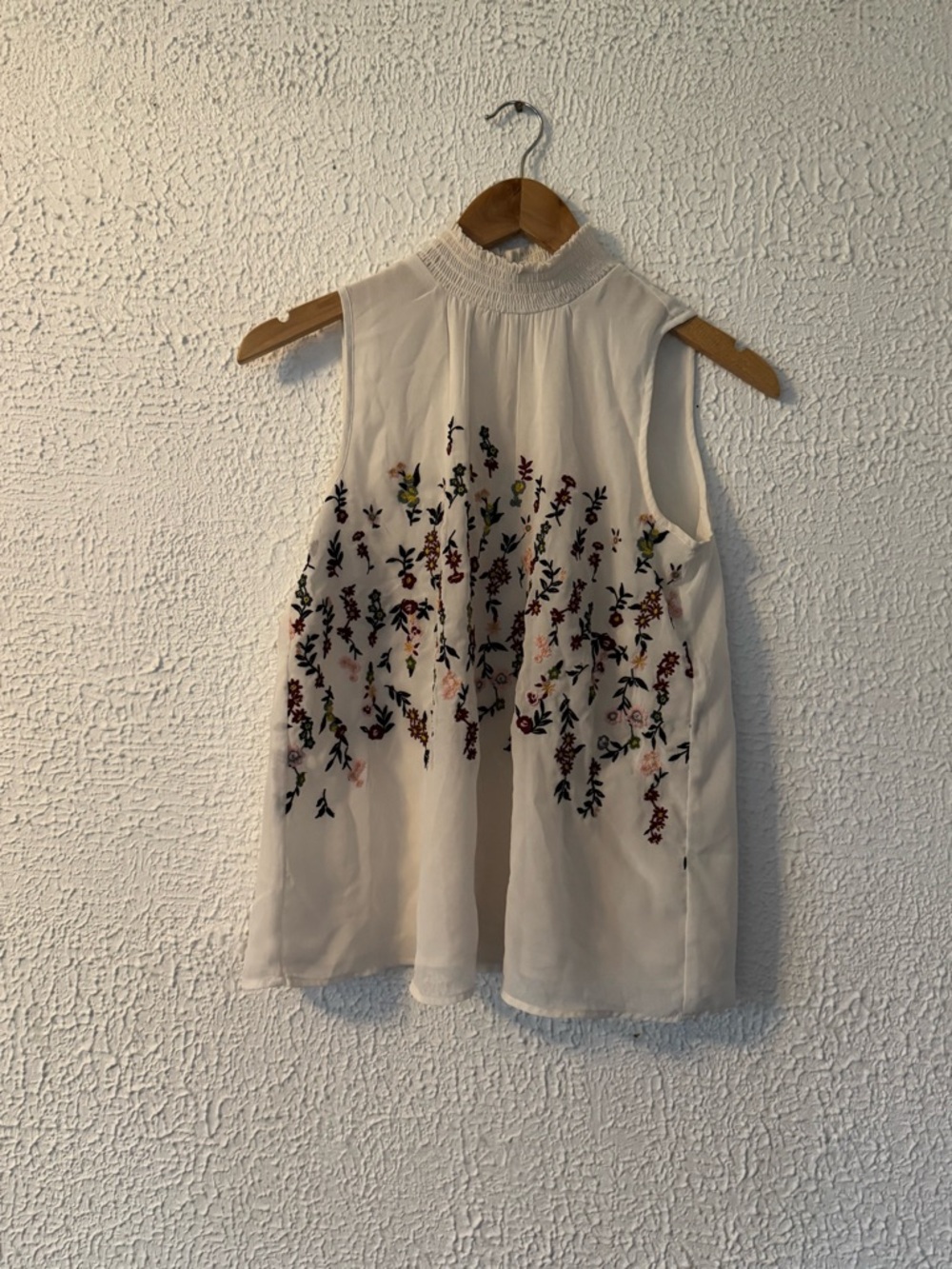 Ann Taylor Factory Cream Smocked Neck Sleeveless Top